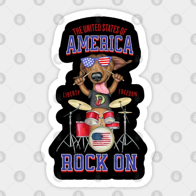 Funny and cute Doxie Dachshund Dog drumming rock on fur baby tee Sticker by Danny Gordon Art